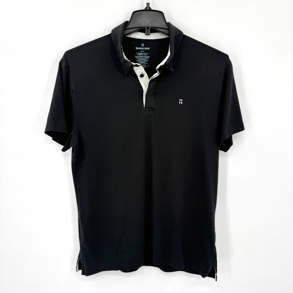 Tommy John Men’s Size MEDIUM Polo Shirt Black Pima Cotton Modal